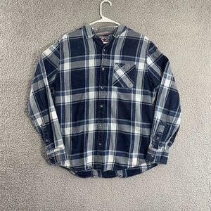 Desert Son Flag & Anthem‎ Shirt Men L Navy White Plaid Long Sleeve Button Down